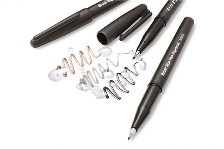 Фломастер-кисть Brush Sign Pen Pigment,1,1 - 2,2 мм, цвет: серый, Pentel — картинка 3