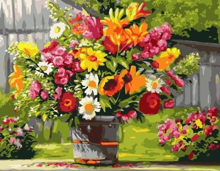 Картина по номерам «Цветы в ведре»