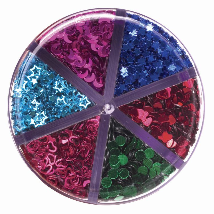 Блестки фигурные, диспенсер с дозатором, 6 цветов по 9 г, Остров Сокровищ — картинка 2