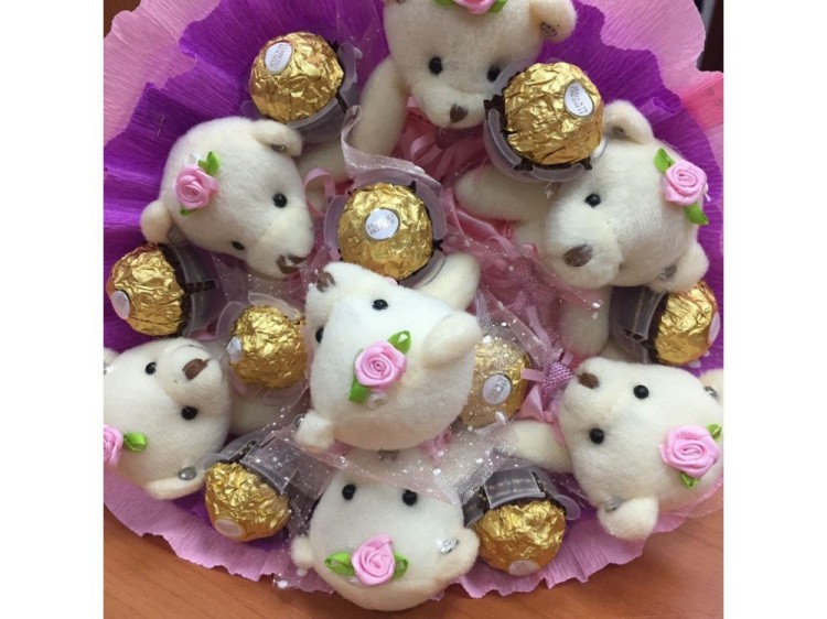 Набор для создания букета с держателями для конфет (7 мишек+9 держателей) — картинка 2