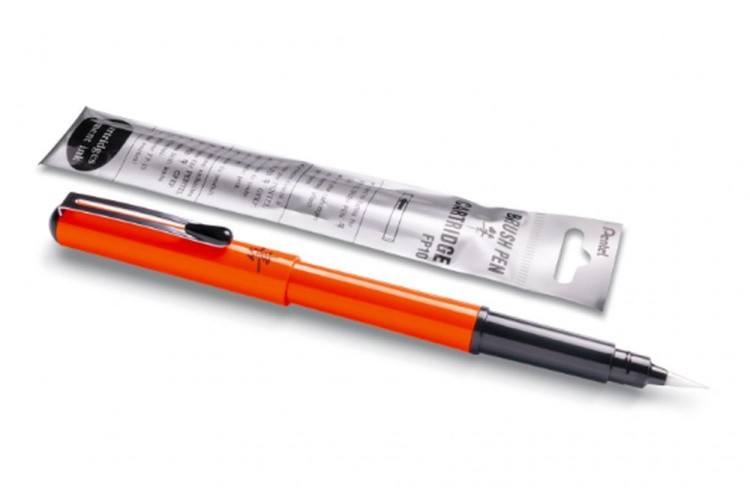 Ручка-кисть Pocket Brush Pen, 4 сменных картриджа (цвет черный), Pentel — картинка 4