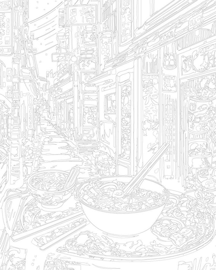 Картина по номерам «Еда в стиле аниме на улице Токио, Азия» — картинка 3