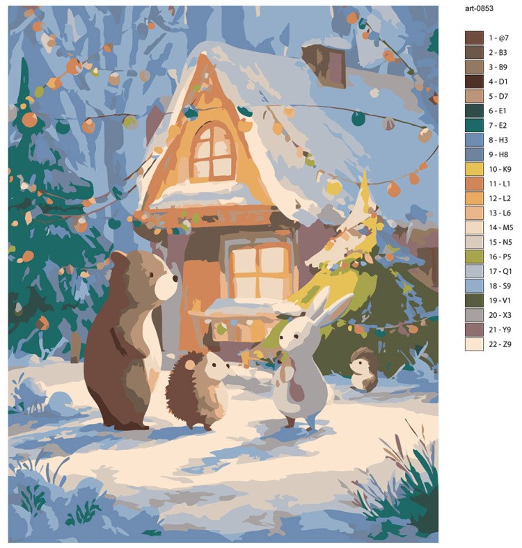 Картина по номерам Новый год у животных в лесу — картинка 2