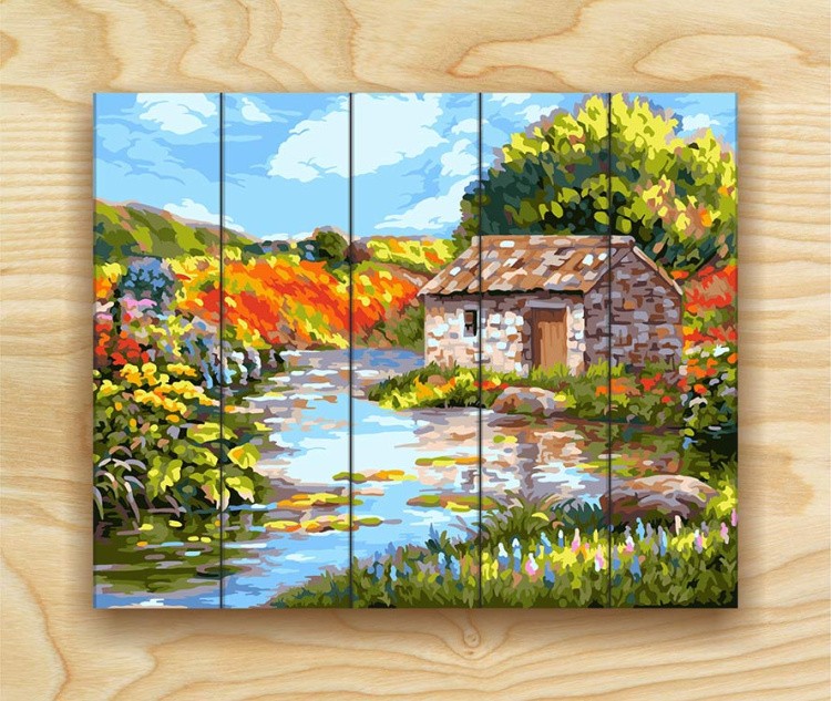 Картина по номерам по дереву Flamingo «Живописная речка» — картинка 2