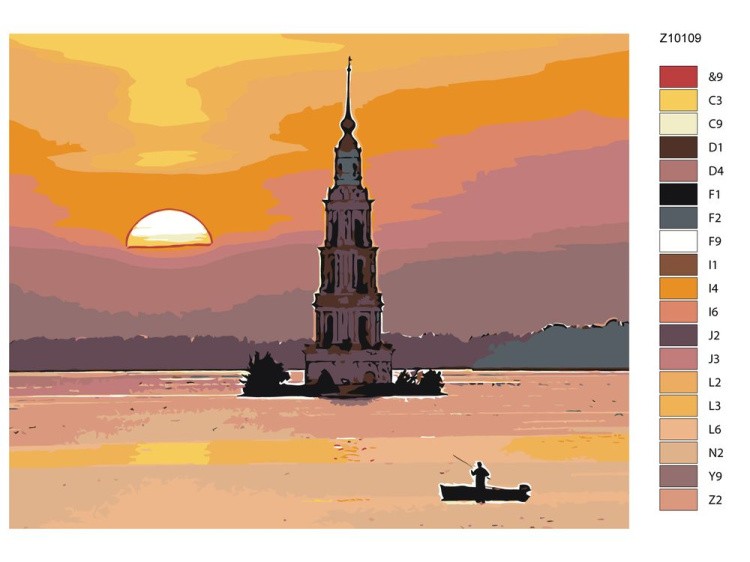 Картина по номерам «Колокольня на закате» — картинка 2