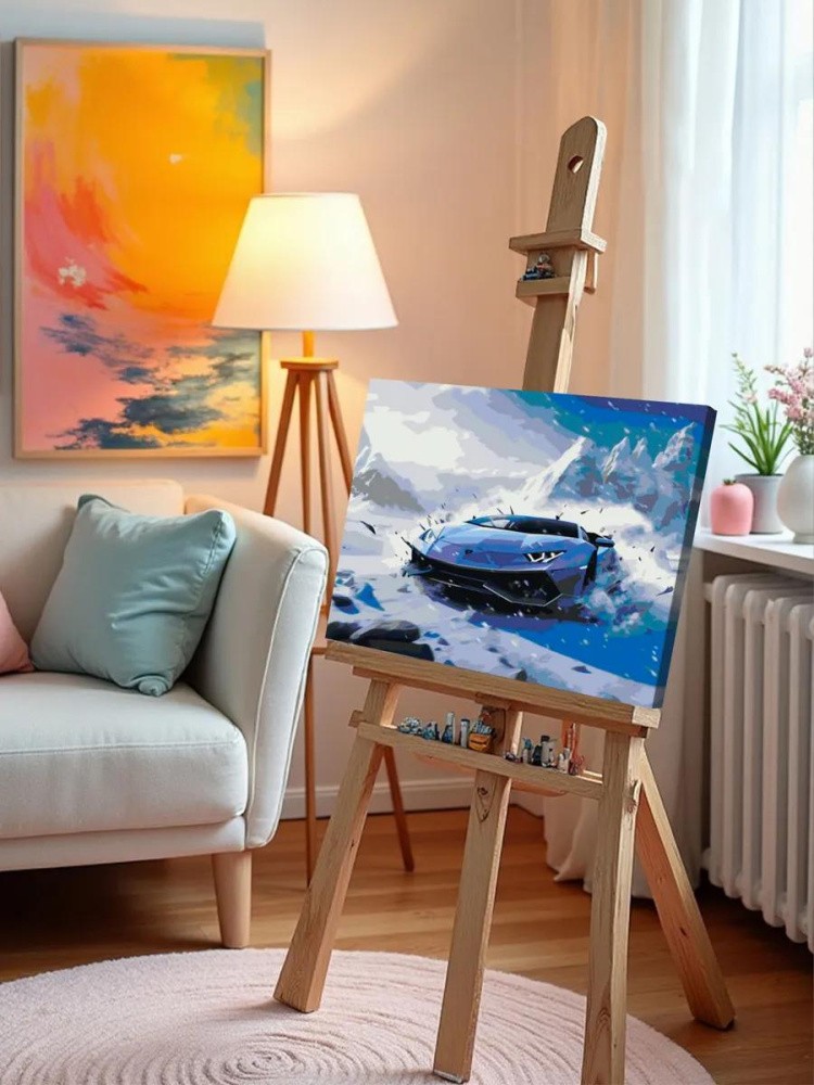 Картина по номерам «Машины: Ламборгини дрифтует по льду» — картинка 9