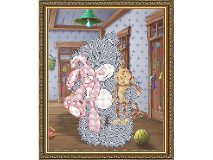 Рисунок на ткани «Мишка с игрушками»