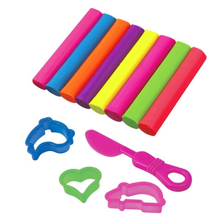 Пластилин флуоресцентный Brauberg 8 цветов, 100 г, стек, 3 формочки — картинка 2