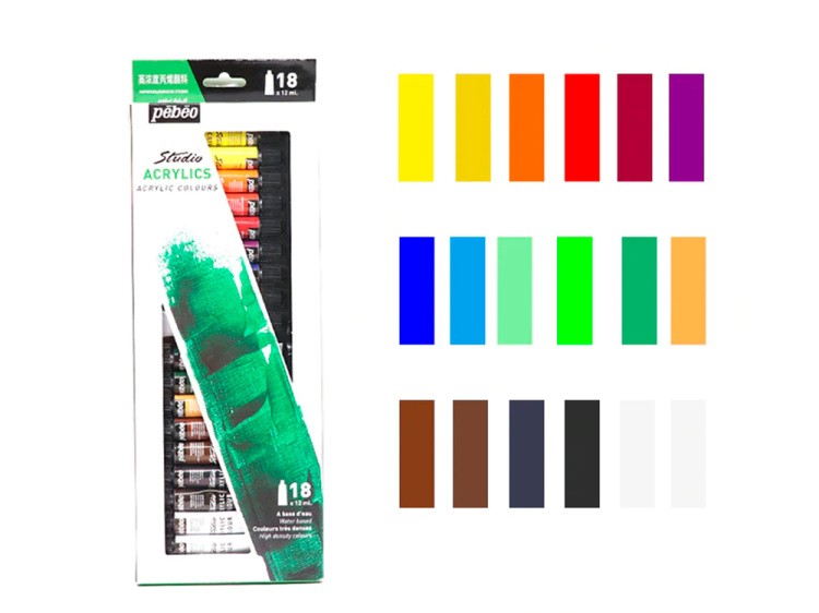 Краски Pebeo акриловые 18 цветов набор Studio Acrylics 12 мл — картинка 2
