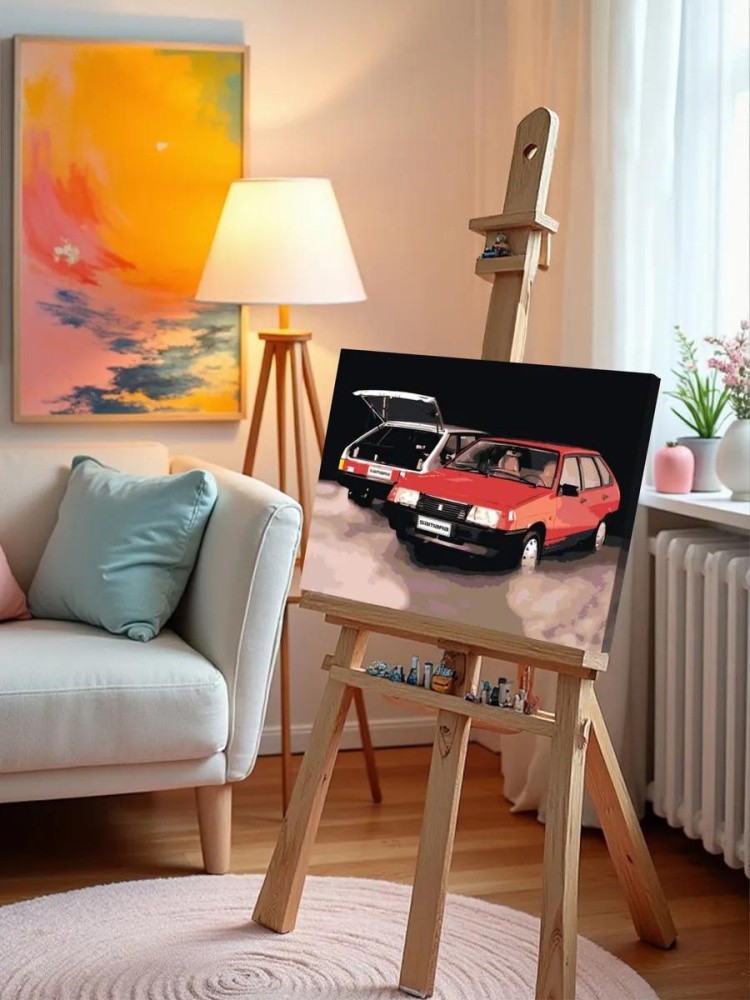 Картина по номерам «ВАЗ-2109: красная и белая Лада девятка» — картинка 9