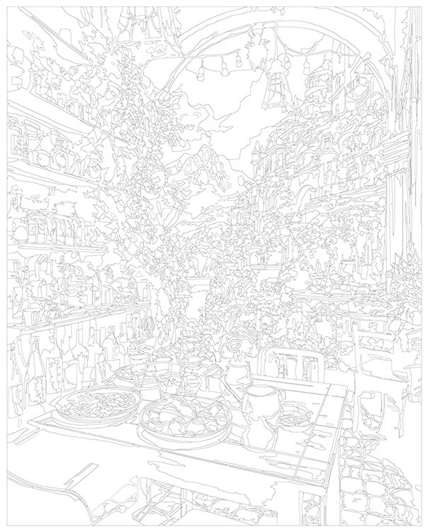 Картина по номерам «Природа: Вид из кафе на море в сказочном городе» — картинка 3