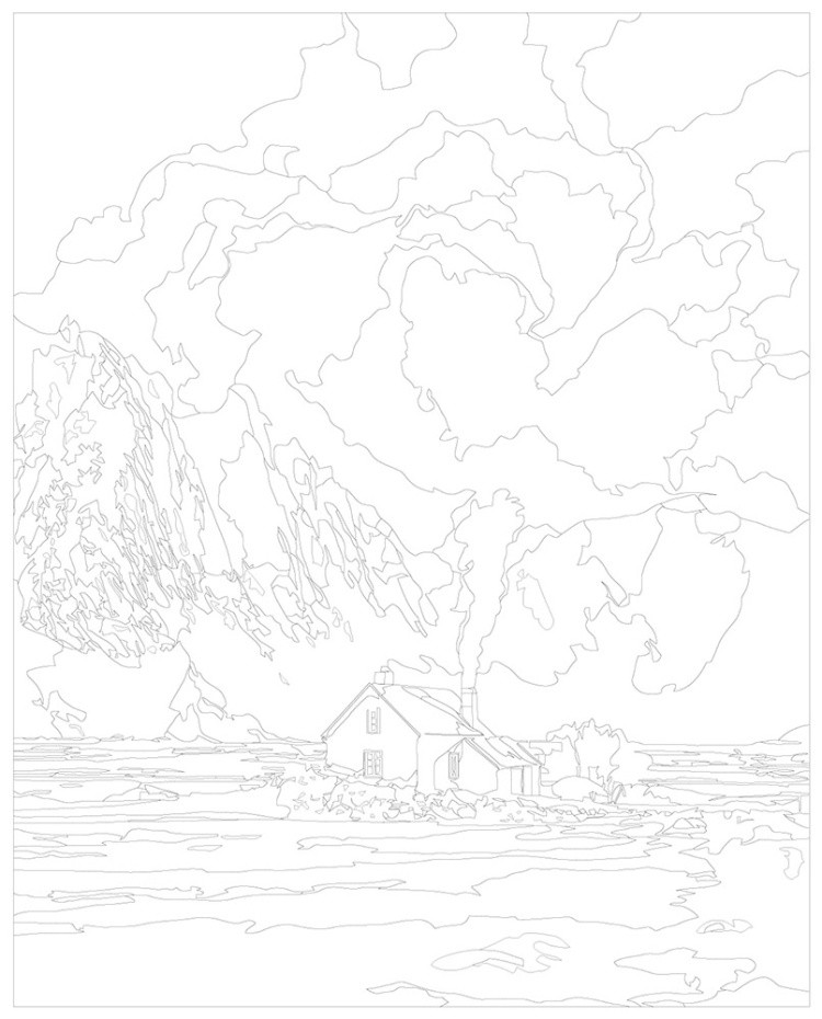 Картина по номерам Дом в горах зимой на восходе — картинка 3