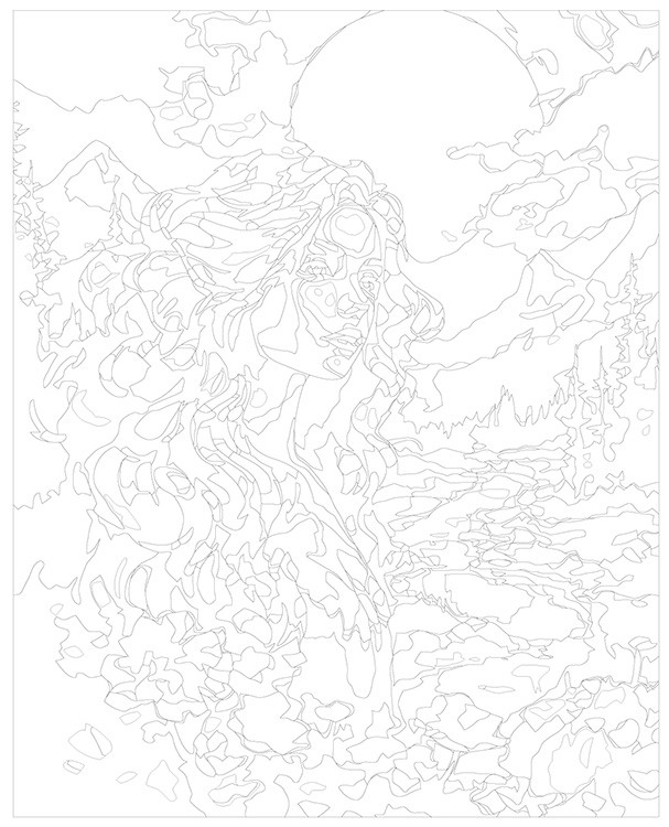 Картина по номерам «Природа: Девушка на фоне закатного солнца и горного леса» — картинка 3