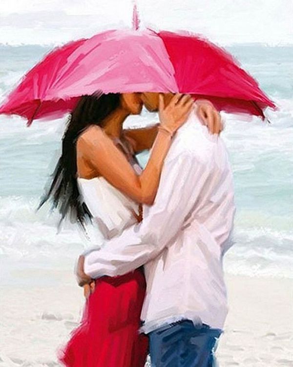 Алмазная вышивка «Поцелуй под дождем» — картинка 2