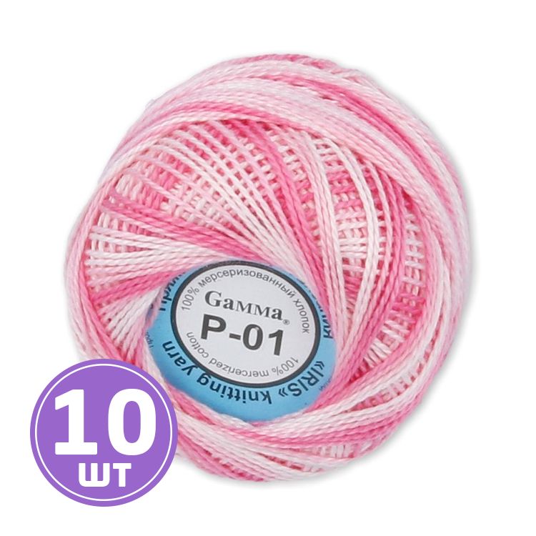 Пряжа Gamma Ирис меланж (01), розовый-белый, 10 шт. по 10 г