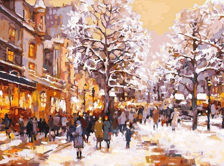 Картина по номерам «Зимний вечер на бульваре»