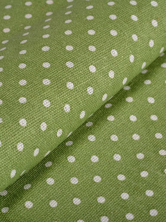 Ткань льняная, 1 м x 150 см, 140 г/м², цвет: салатовый, горошек, TBY — картинка 2