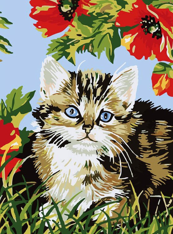Картина по номерам «Котенок в цветах»