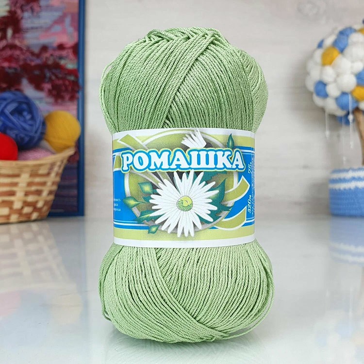 Пряжа ПНК им.Кирова Ромашка (4302), светлый фисташковый, 5 шт. по 75 г — картинка 2