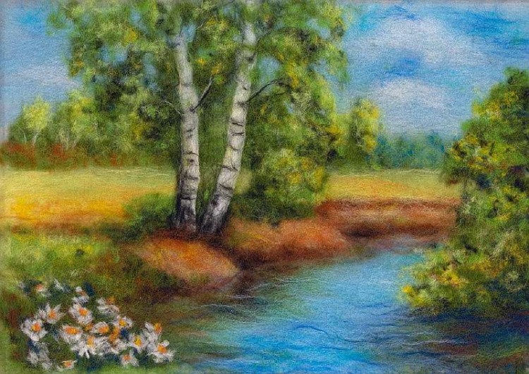 Картина шерстью «Лесная речка»