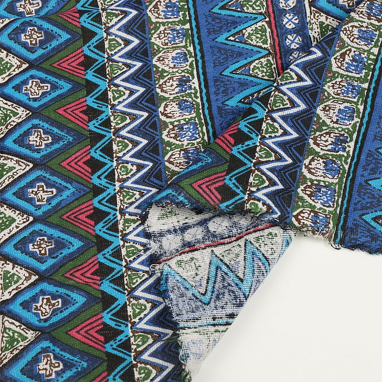 Ткань льняная, 3 м x 150 см, 140 г/м², цвет: синий, геометрический принт, TBY — картинка 4