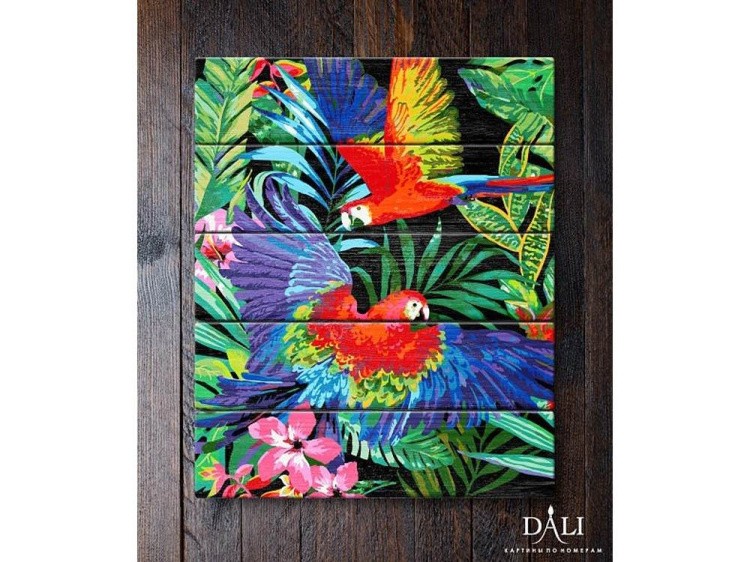 Картина по номерам по дереву Dali «Яркие попугаи» — картинка 2