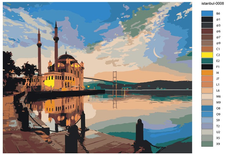 Картина по номерам «Стамбул, Турция: мечеть Ортакёй, море» — картинка 2