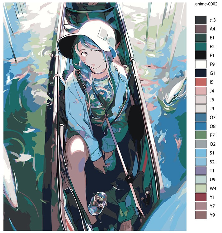 Картина по номерам «Аниме: Модная девушка плывет в лодке по озеру» — картинка 2