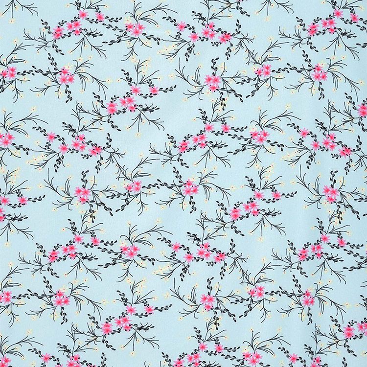 Ткань Софт, 5 м x 150 см, 105 г/м², цвет: светло-голубой, цветочный принт, TBY — картинка 3