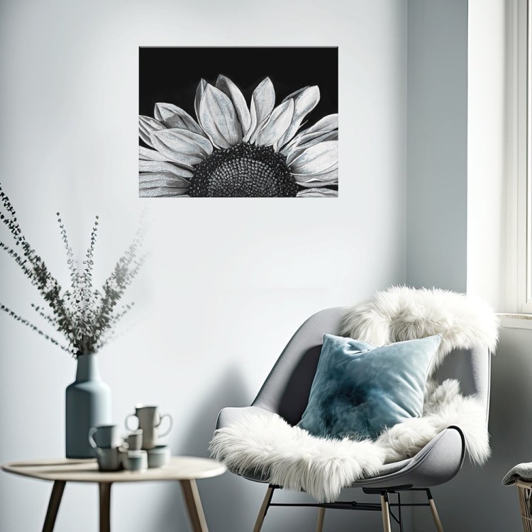 Картина по номерам с поталью платина на черном холсте «Подсолнух на черном фоне» — картинка 6