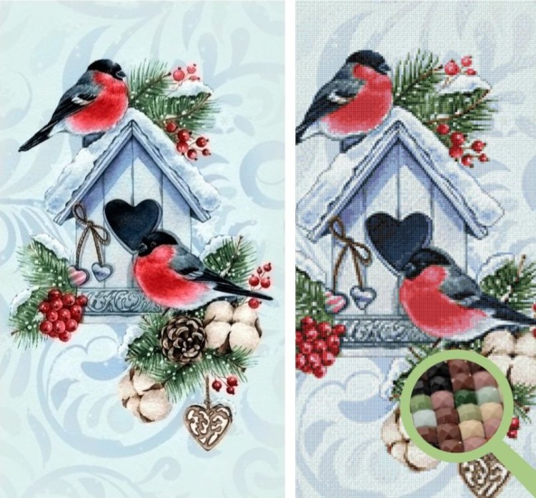 Алмазная вышивка «Зимние снегири» — картинка 2