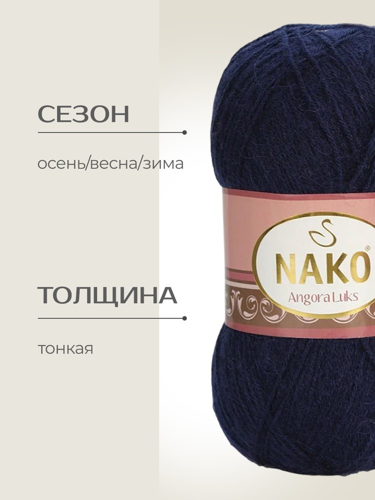 Пряжа NAKO Angora luks (Нако Ангора Люкс), (11458), темно-синий, 5 шт. по 100 г — картинка 2