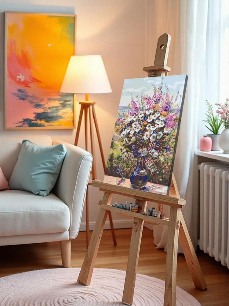 Картина по номерам «Ваза с букетом полевых цветов» — картинка 9