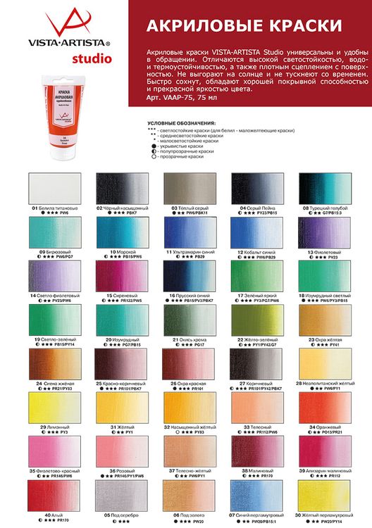 Краска акриловая Vista-Artista Studio (Малиновый), 75 мл — картинка 3