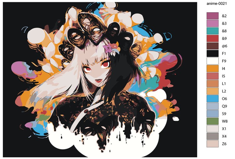 Картина по номерам «Аниме: Девушка с черно-белыми волосами» — картинка 2