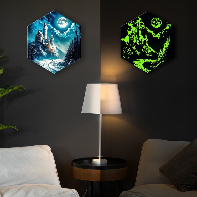 Картина по номерам Черный холст со светящейся краской Гексагон «Замок в лунном свете» — картинка 2