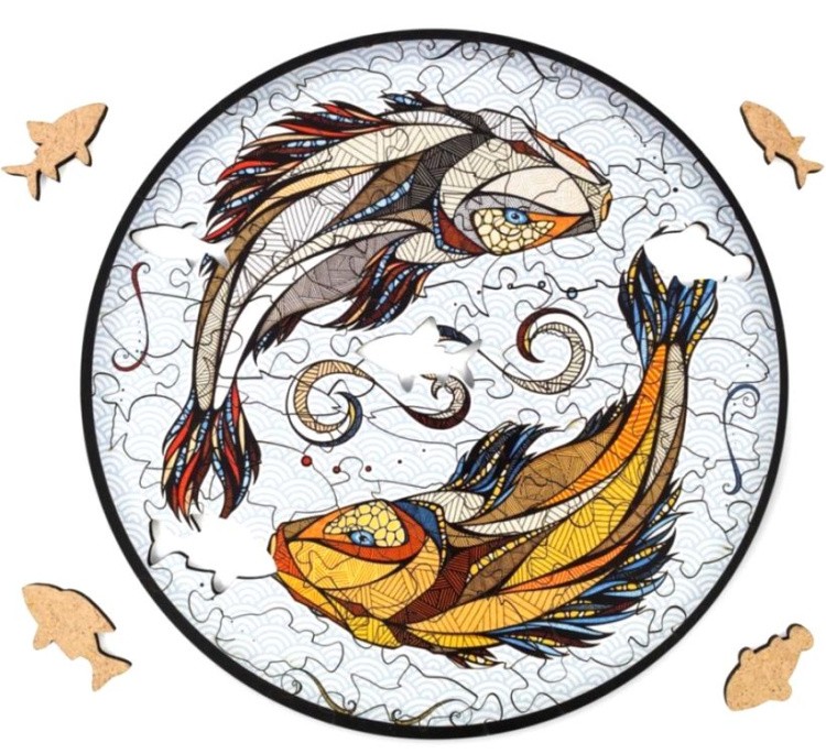 Деревянные фигурные пазлы «Карпы Кои (Рыбы) S», Eco Wood Art — картинка 2