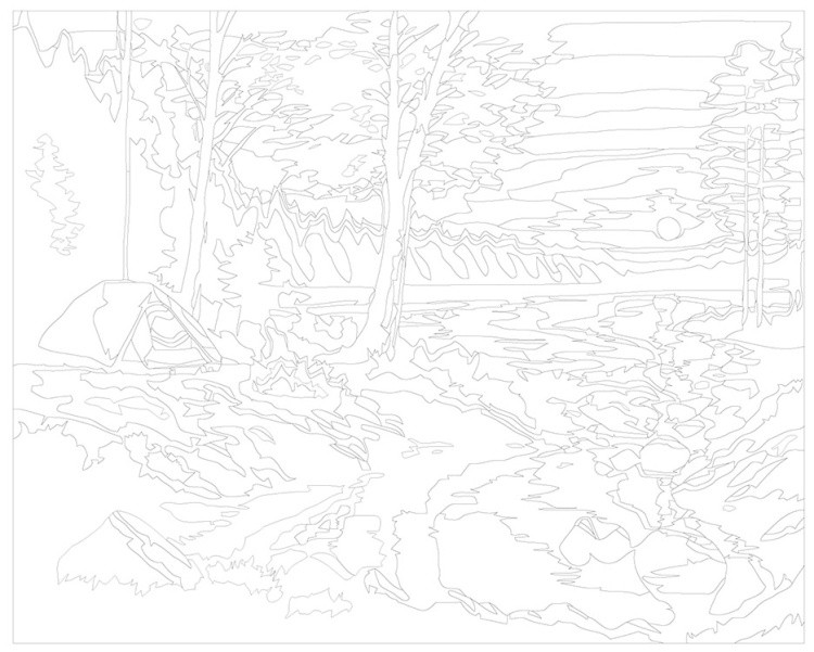 Картина по номерам «Природа: Пейзаж с палаткой и костром в лесу на закате» — картинка 3