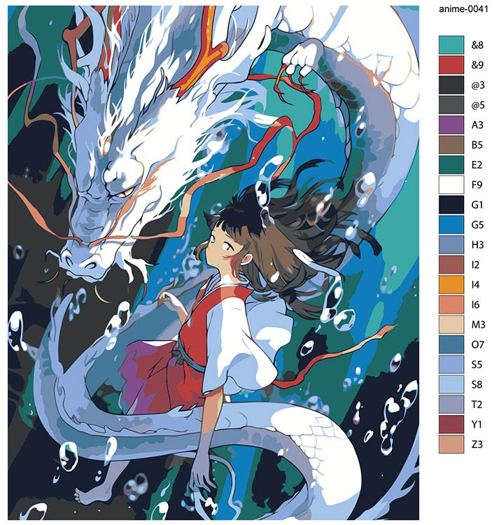 Картина по номерам «Аниме: Девочка и белый дракон под водой» — картинка 2