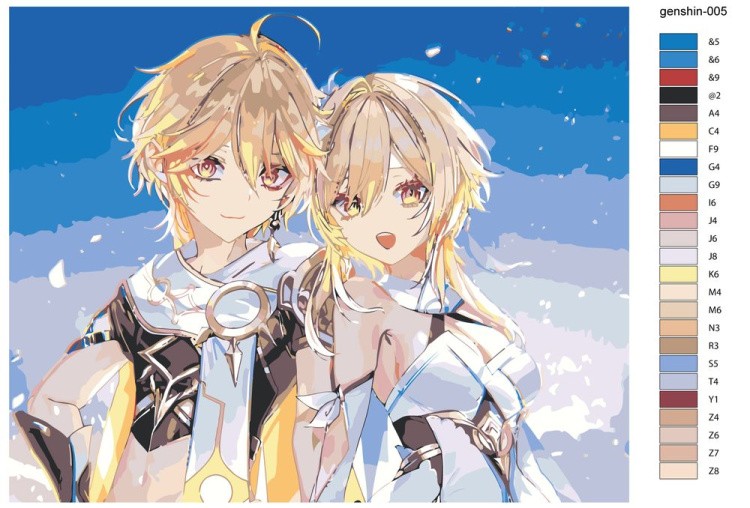 Картина по номерам «Genshin Impact Геншин Импакт: Итэр и Люмин» — картинка 2