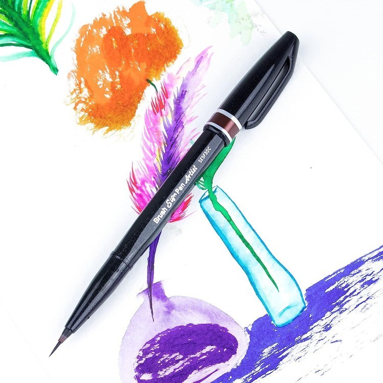 Браш пен Brush Sign Pen Artist, ultra-fine 0,5 - 5 мм, цвет: коричневый, Pentel — картинка 5
