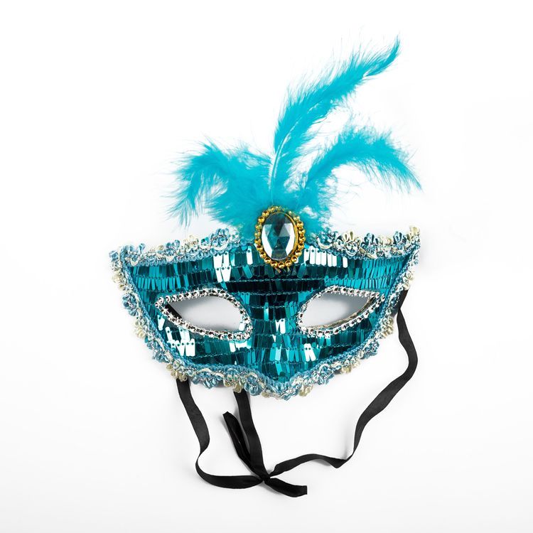 Маска карнавальная, голубая с перьями, BOOMZEE