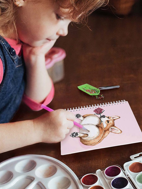 Алмазная мозаика - тетрадь «Корги с розой», клетка 48 листов — картинка 3