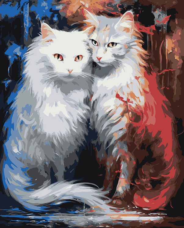 Картина по номерам «Белые кошка и кот»