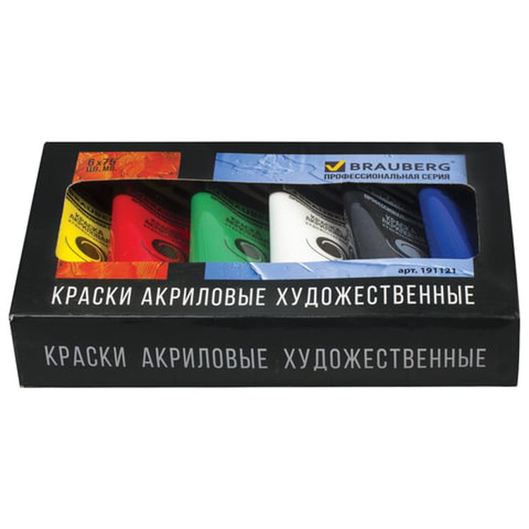 Краски акриловые художественные BRAUBERG ART CLASSIC, набор 6 цветов по 75 мл, в тубах