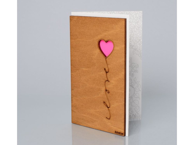 Деревянная открытка «Шарик-Сердце»