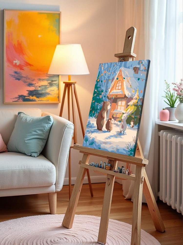 Картина по номерам Новый год у животных в лесу — картинка 10