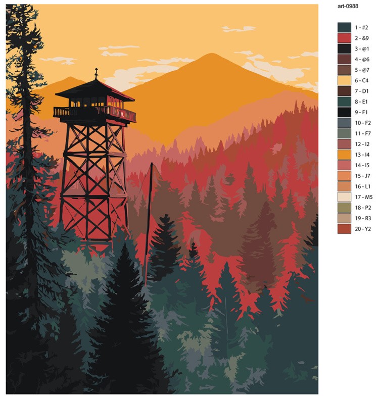 Картина по номерам Смотровая вышка среди леса в горах — картинка 2