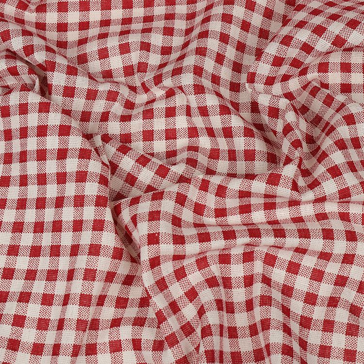 Ткань льняная, 1 м x 150 см, 140 г/м², цвет: красный, клетка, TBY — картинка 2
