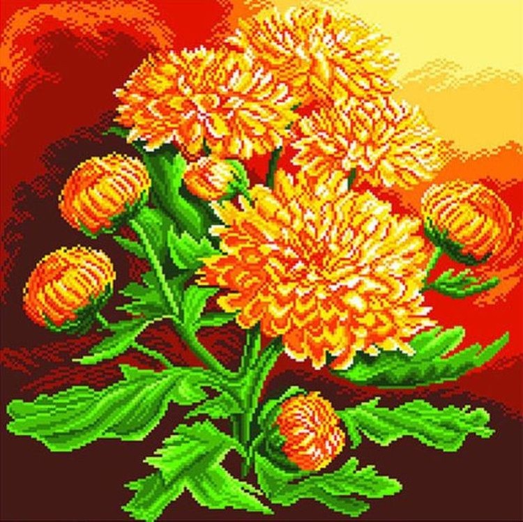 Рисунок на ткани «Желтые хризантемы»